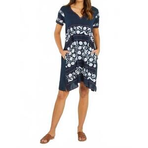 NEW RUBYYAYA charlotte short sleeve dress in navy